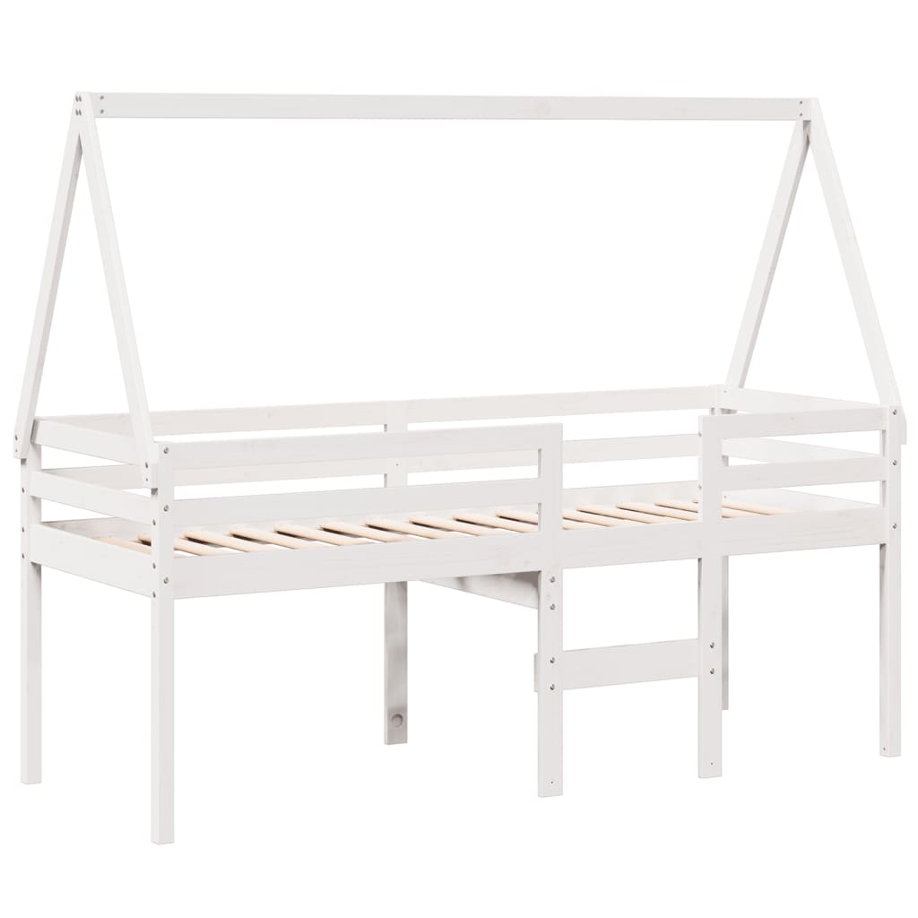 Høyseng med tak hvit 90x190 cm heltre furu