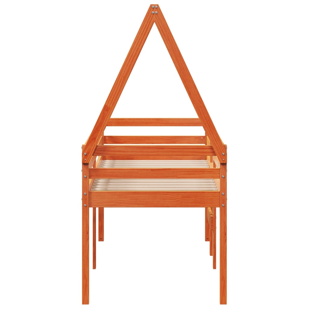 Høyseng med tak voksbrun 90x190 cm heltre furu