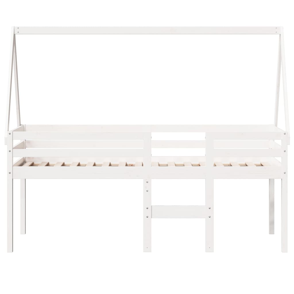 Høyseng med tak hvit 75x190 cm heltre furu
