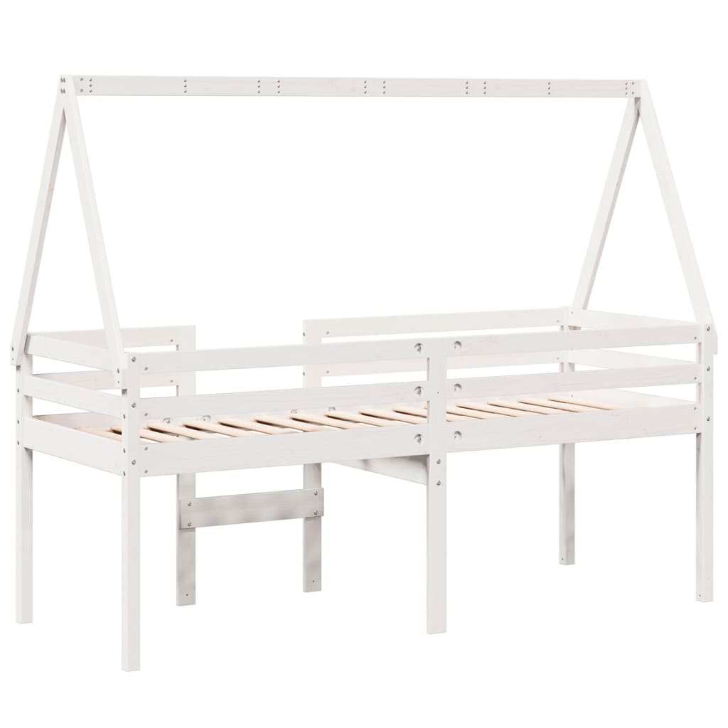 Høyseng med tak hvit 75x190 cm heltre furu