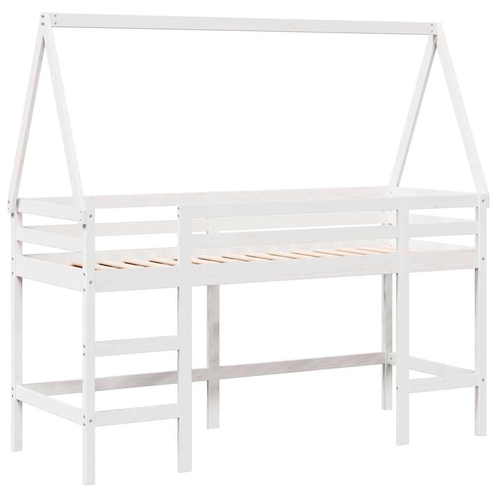 Køyeseng med stige og tak hvit 90x200 cm heltre furu
