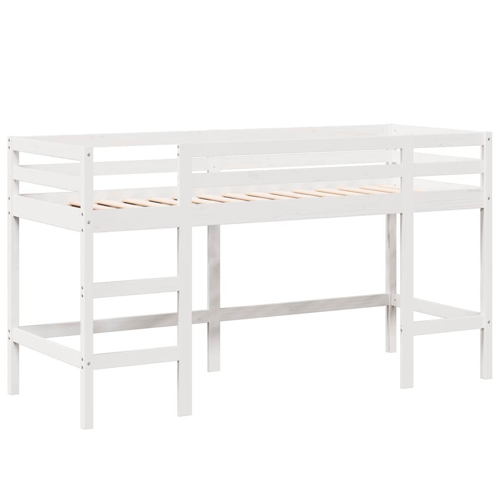 Køyeseng med stige og tak hvit 90x200 cm heltre furu