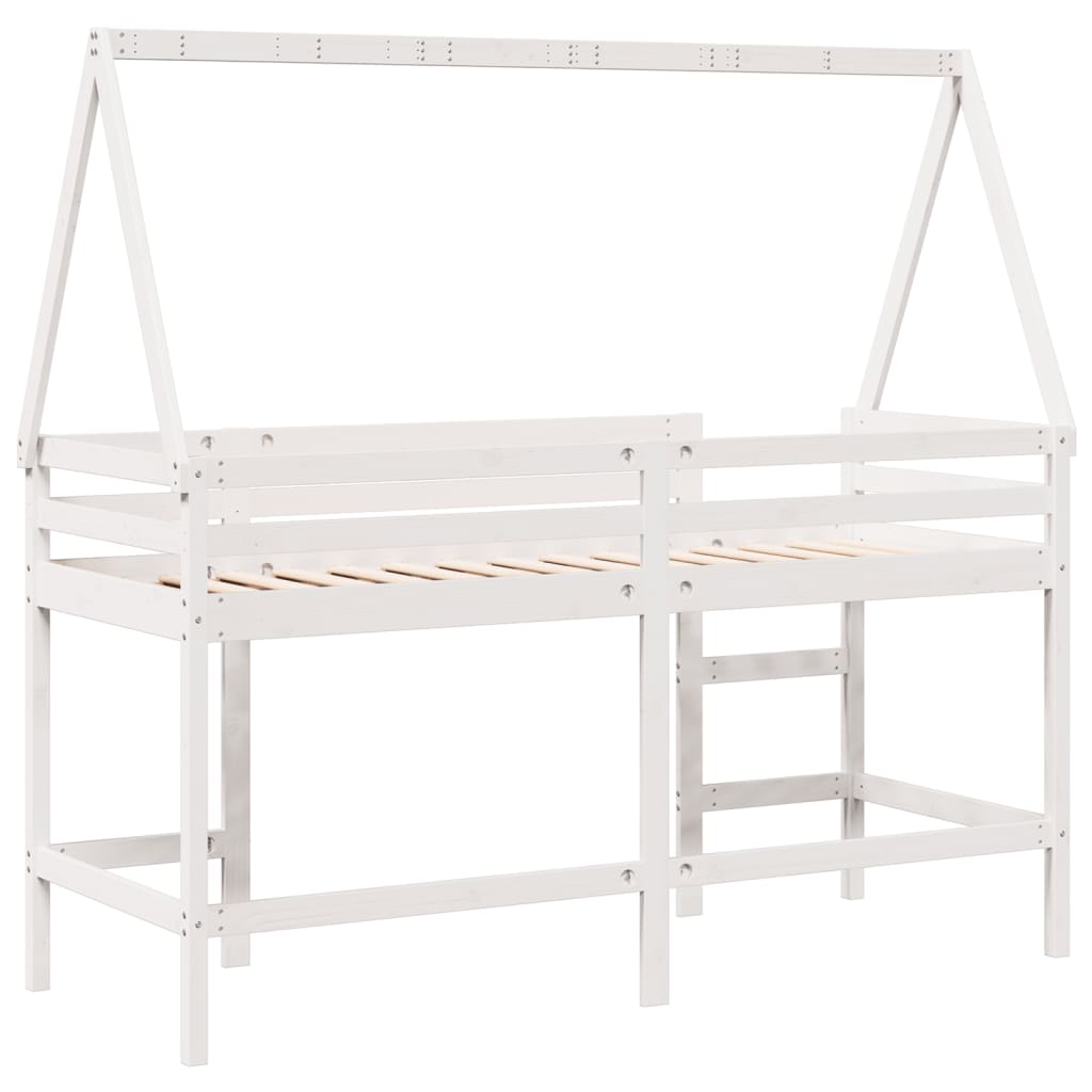 Køyeseng med stige og tak hvit 90x200 cm heltre furu