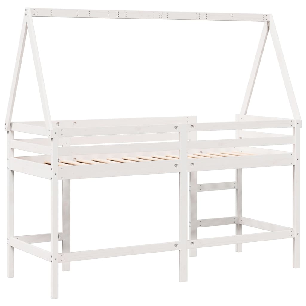 Køyeseng med stige og tak hvit 80x200 cm heltre furu
