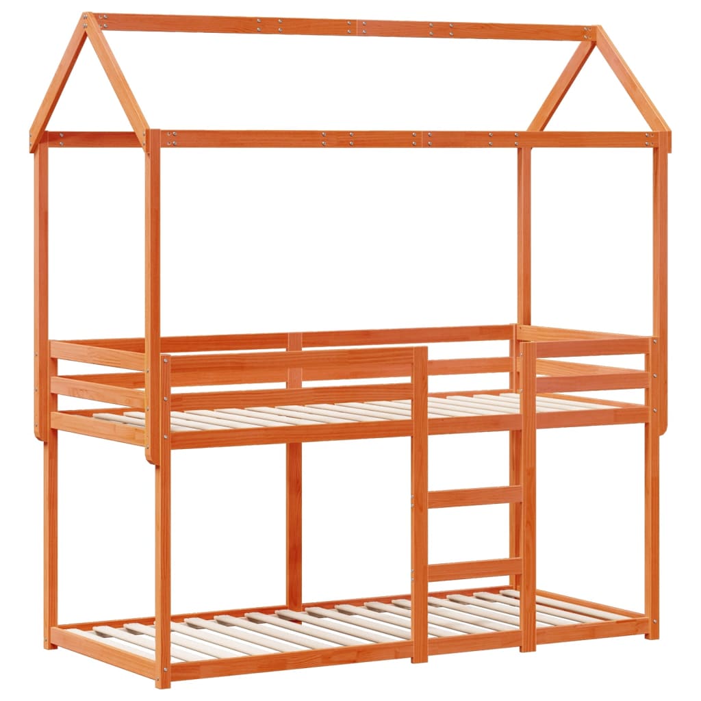 Barneseng med tak voksbrun 80x200 cm heltre furu