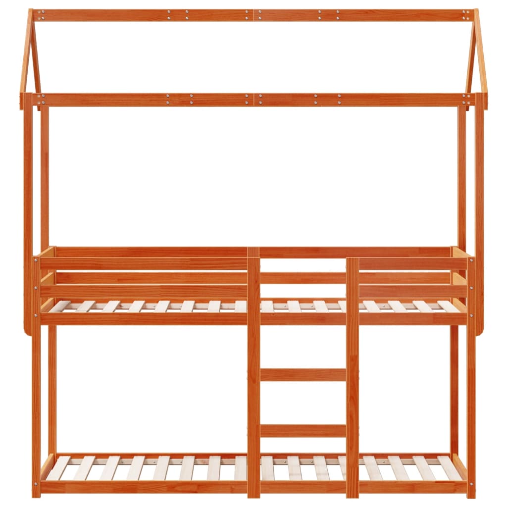 Barneseng med tak voksbrun 80x200 cm heltre furu