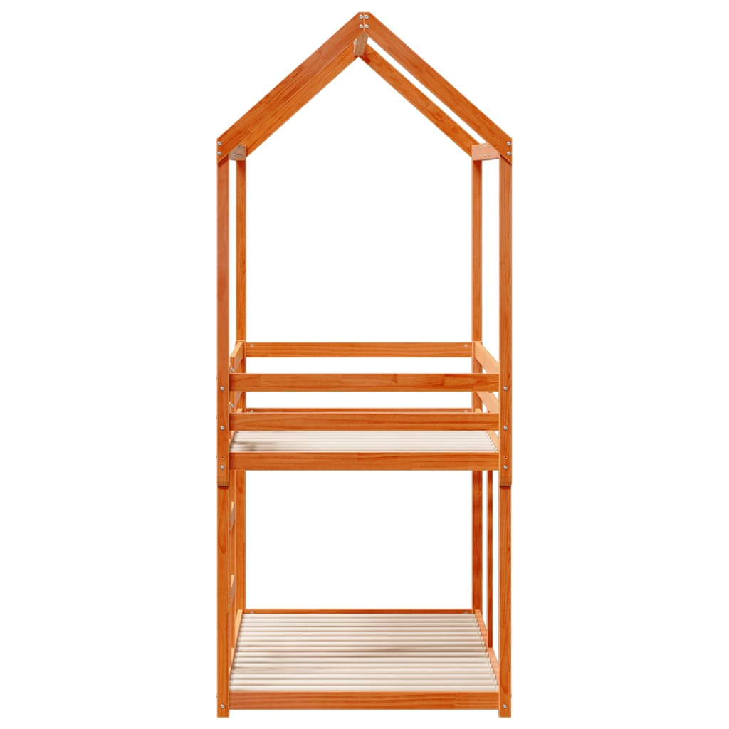 Barneseng med tak voksbrun 80x200 cm heltre furu