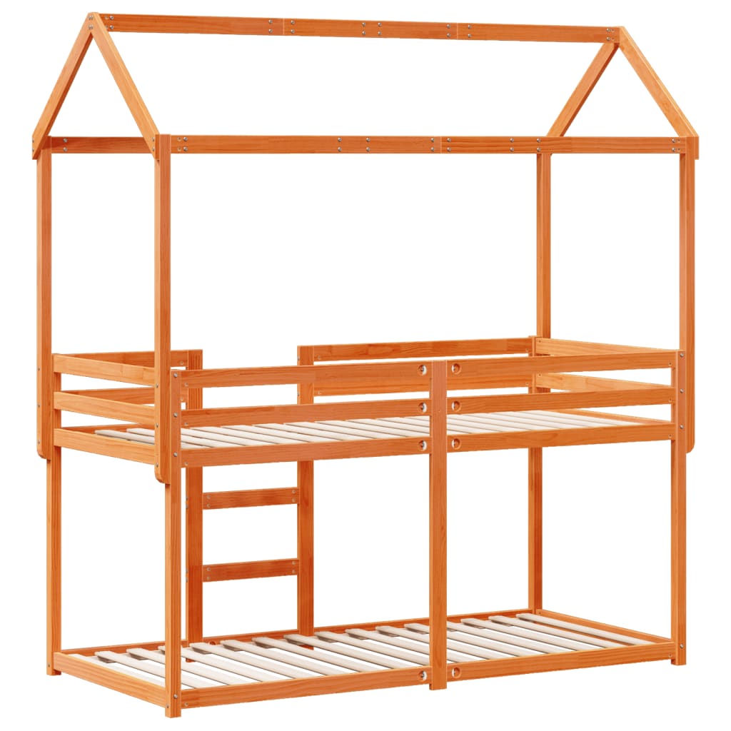 Barneseng med tak voksbrun 80x200 cm heltre furu