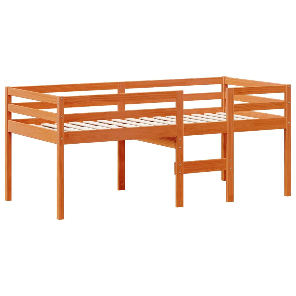 Høyseng med tak voksbrun 90x200 cm heltre furu