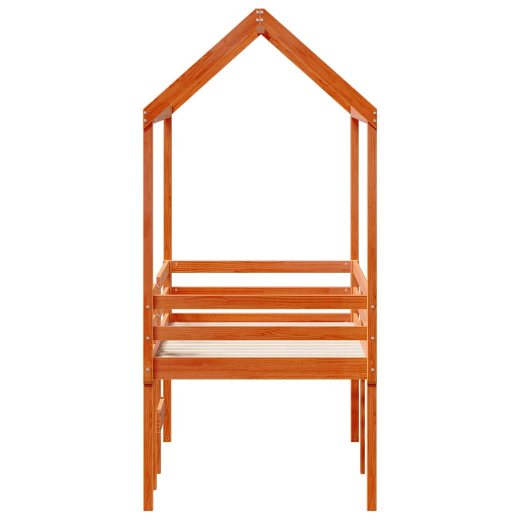 Høyseng med tak voksbrun 90x200 cm heltre furu