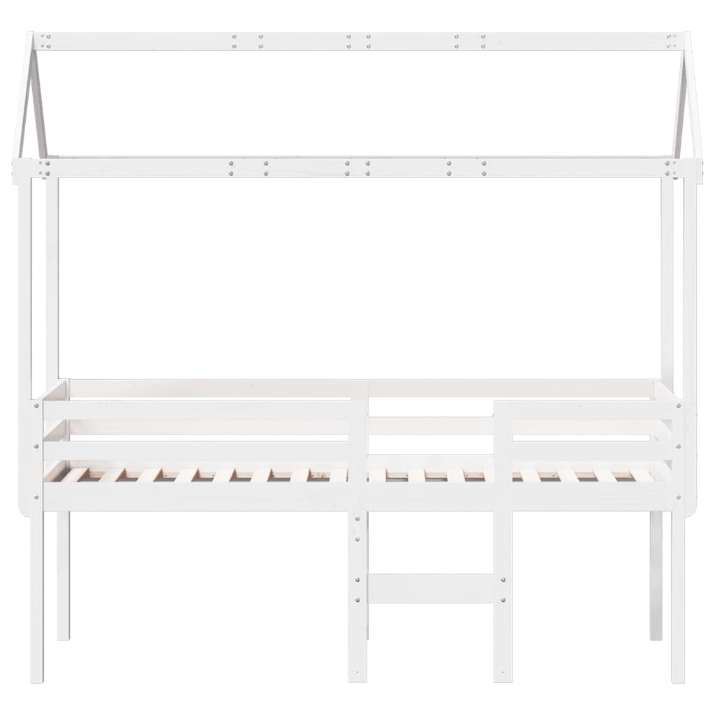 Høyseng med tak hvit 80x200 cm heltre furu