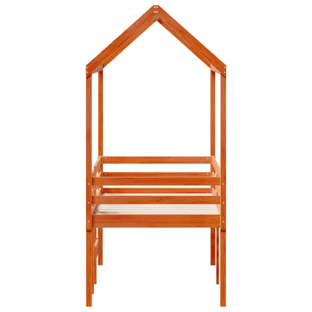 Høyseng med tak voksbrun 90x190 cm heltre furu