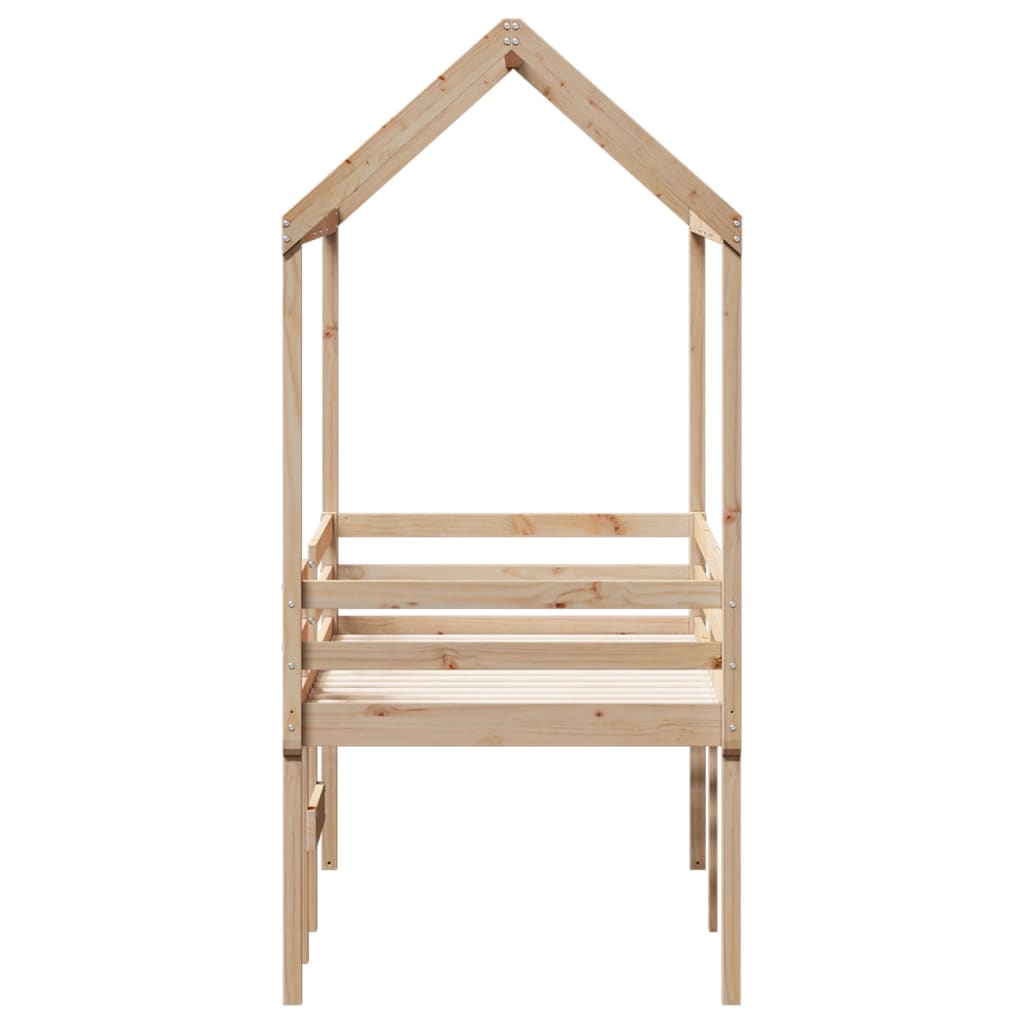Høyseng med tak voksbrun 75x190 cm heltre furu