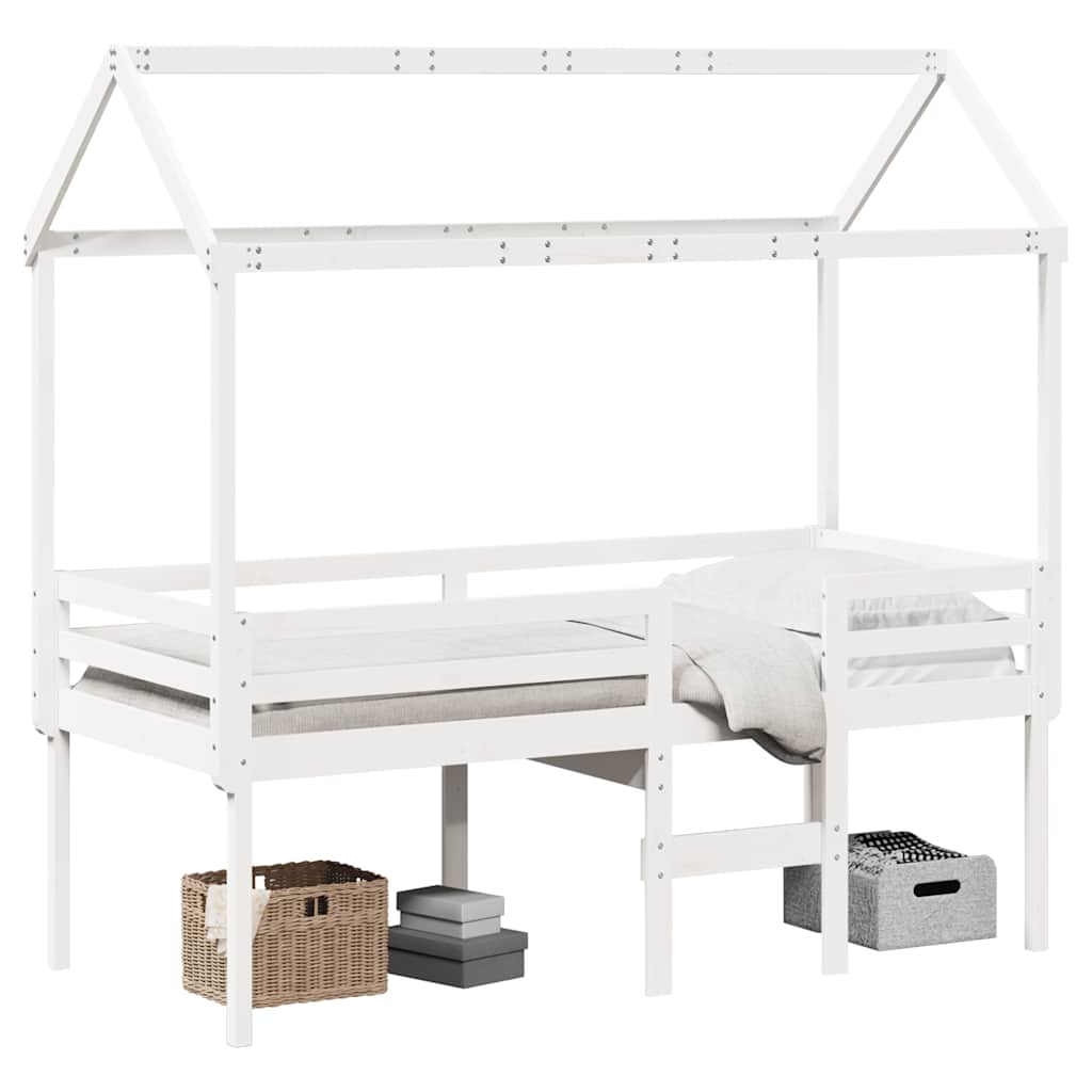 Høyseng med tak hvit 75x190 cm heltre furu vidaXL