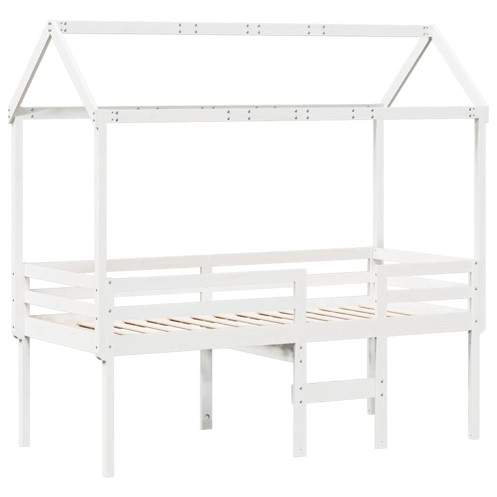 Høyseng med tak hvit 75x190 cm heltre furu vidaXL