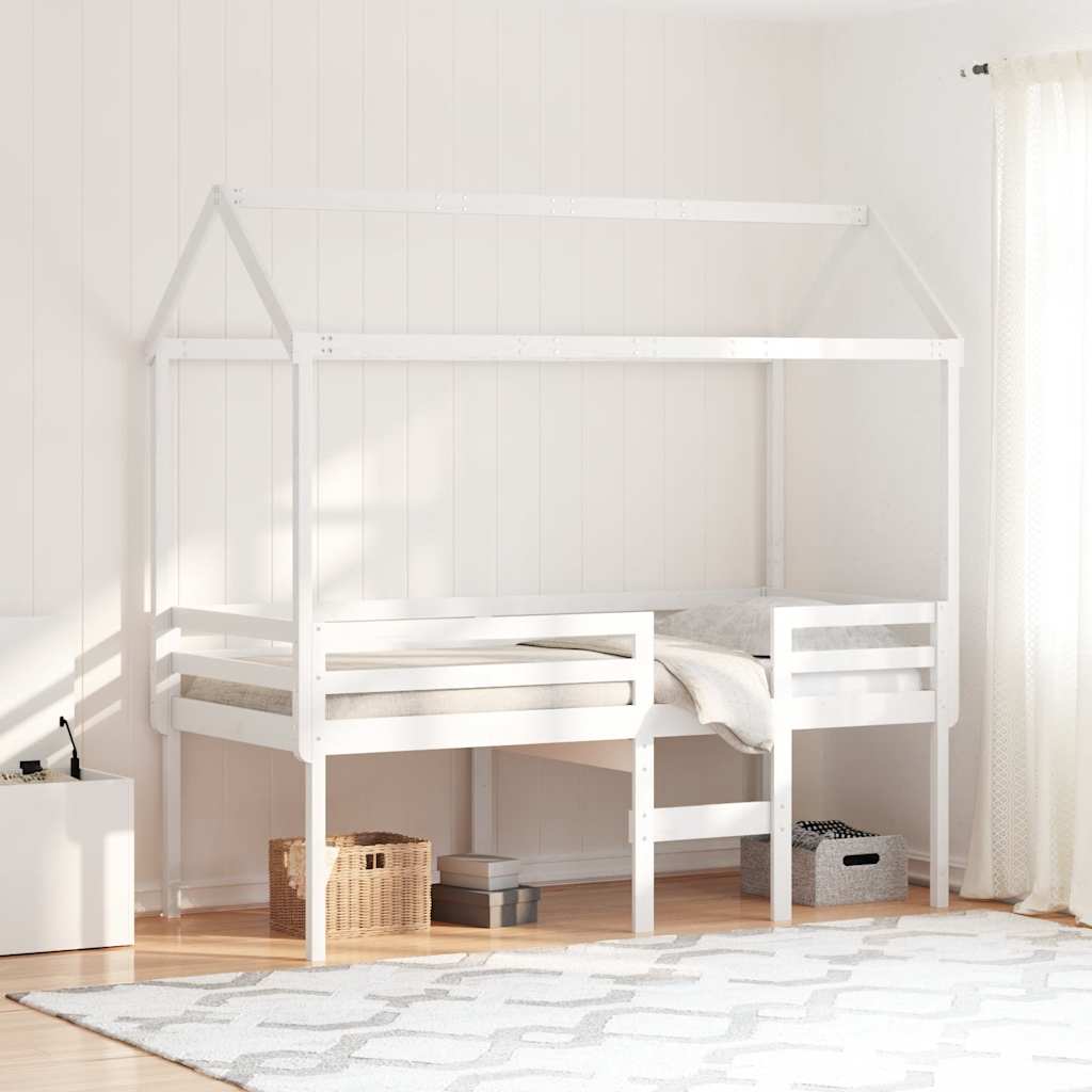 Høyseng med tak hvit 75x190 cm heltre furu vidaXL