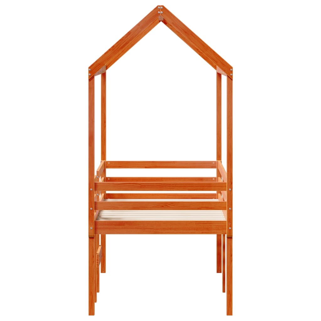 Høyseng med tak voksbrun 75x190 cm heltre furu