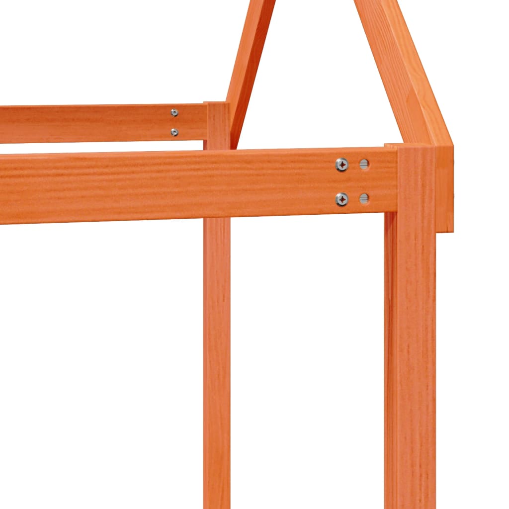 Høyseng med tak voksbrun 75x190 cm heltre furu