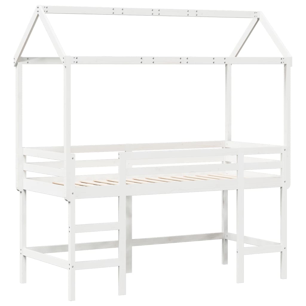 Køyeseng med stige og tak hvit 90x200 cm heltre furu