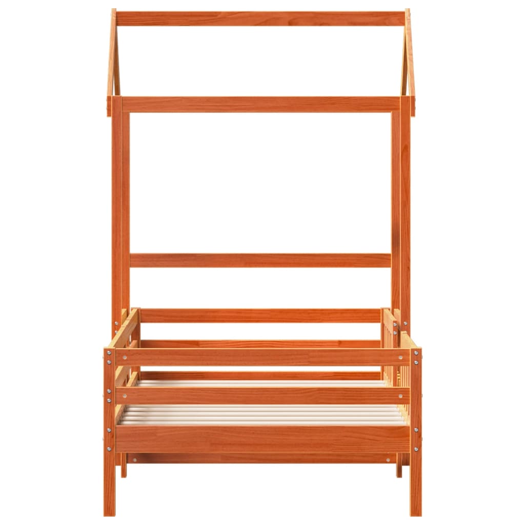 Sengeramme med tak voksbrun 90x200 cm heltre furu