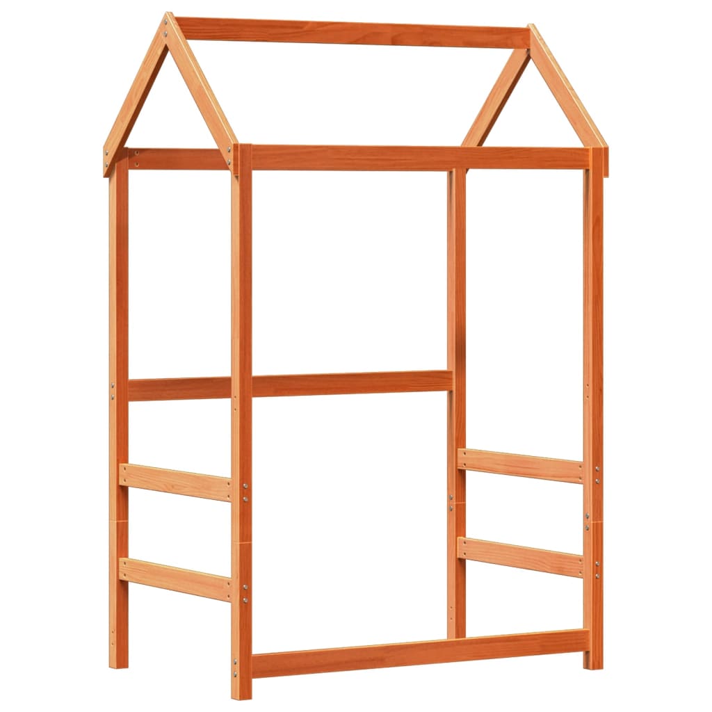 Sengeramme med tak voksbrun 90x200 cm heltre furu