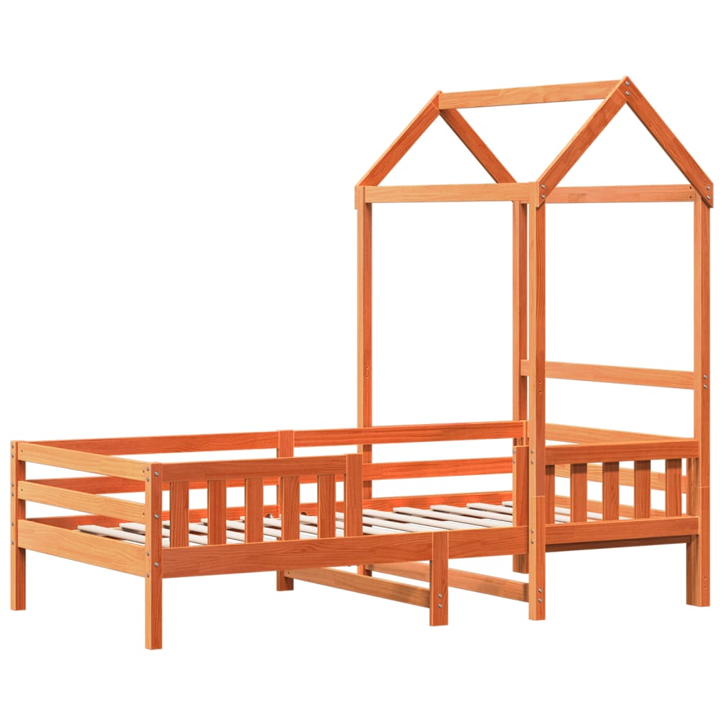 Sengeramme med tak voksbrun 80x200 cm heltre furu