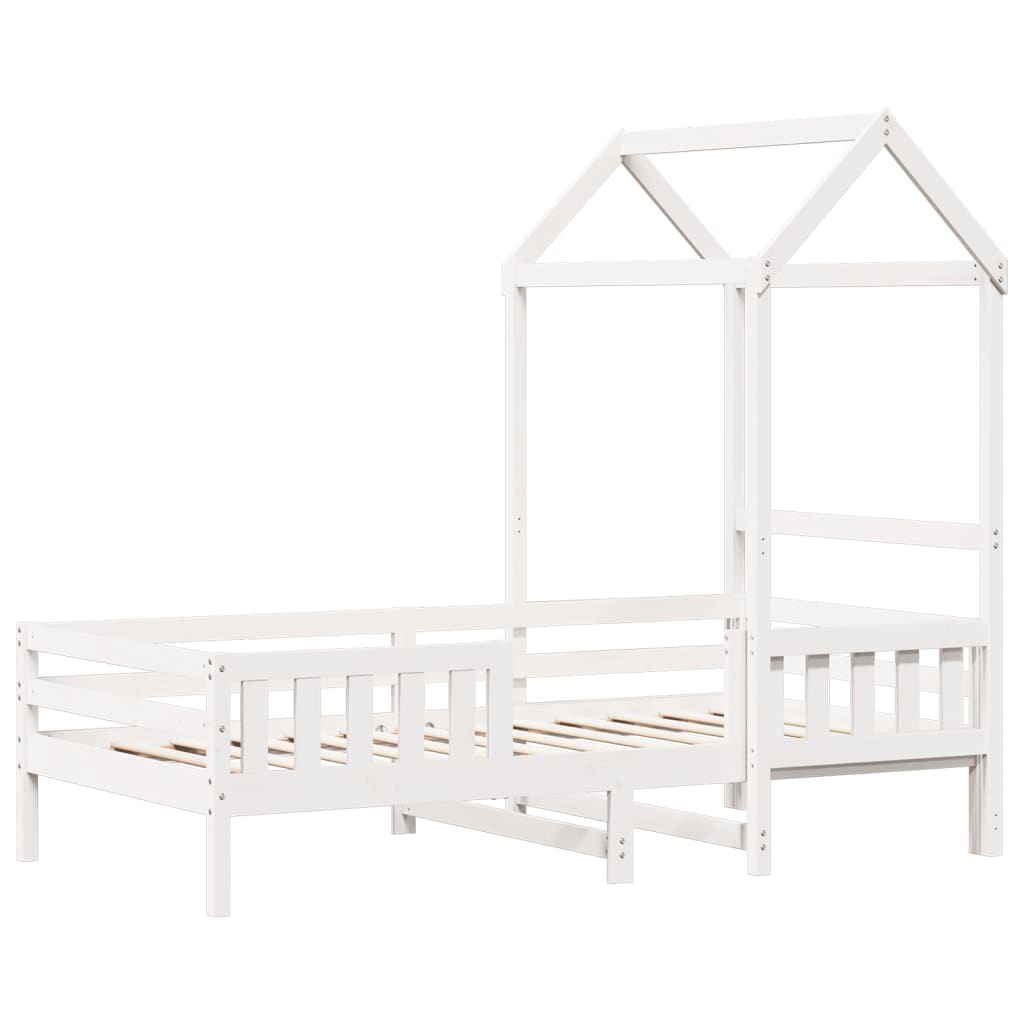 Sengeramme med tak hvit 75x190 cm heltre furu