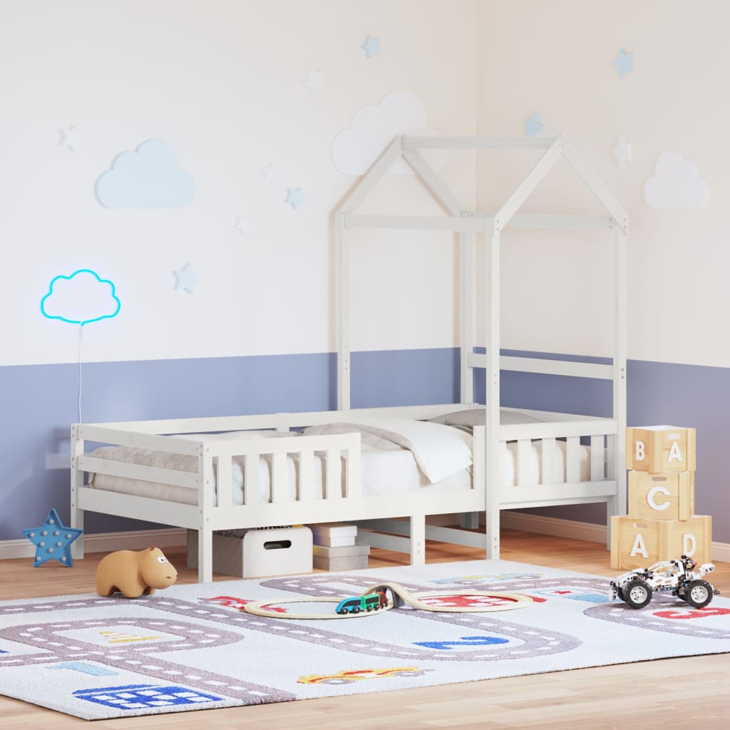 Sengeramme med tak hvit 75x190 cm heltre furu