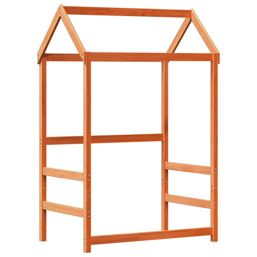 Sengeramme med tak voksbrun 75x190 cm heltre furu