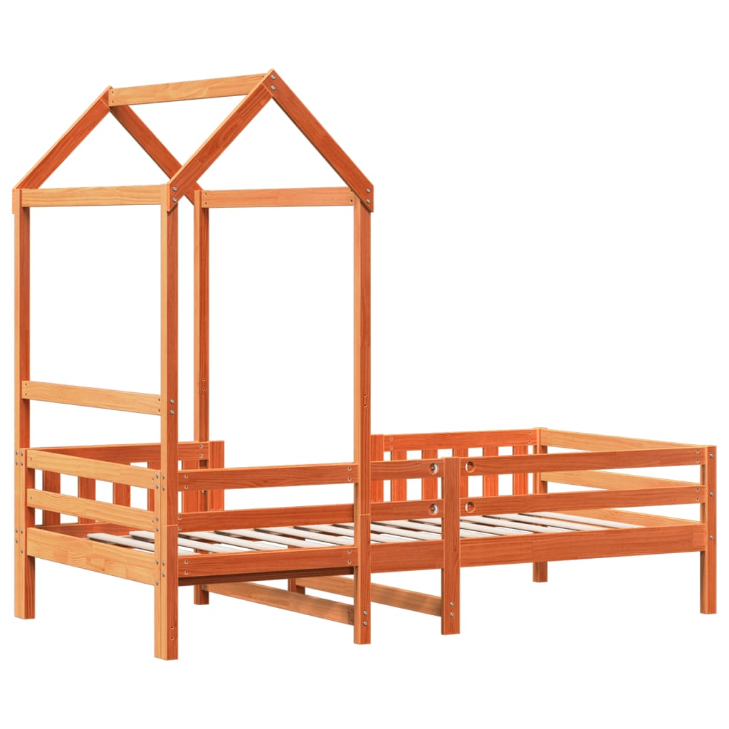 Sengeramme med tak voksbrun 75x190 cm heltre furu