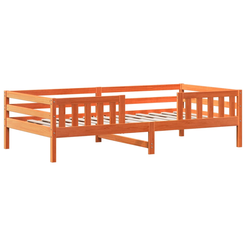 Sett med seng og benk med tak voksbrun 90x190 cm heltre furu
