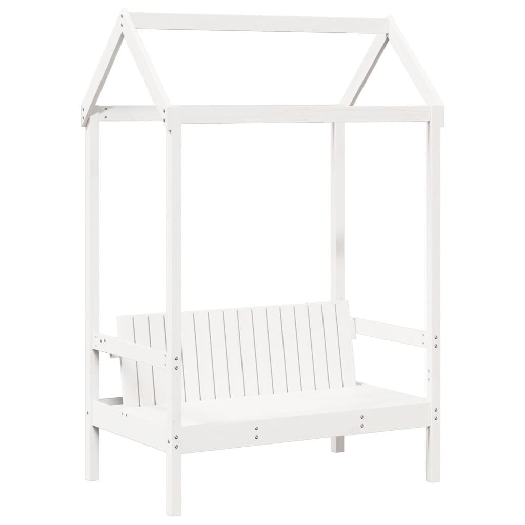Sett med seng og benk med tak hvit 75x190 cm heltre furu