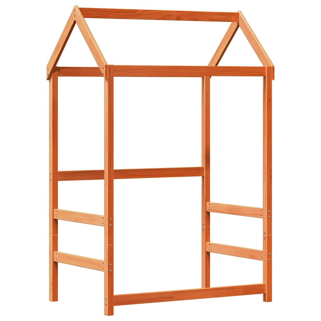 Sett med seng og benk med tak voksbrun 75x190 cm heltre furu