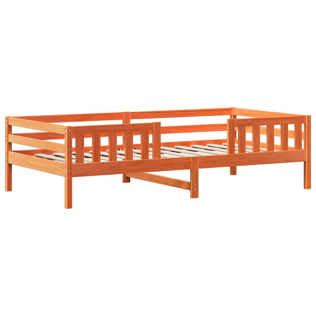 Sett med seng og benk med tak voksbrun 75x190 cm heltre furu