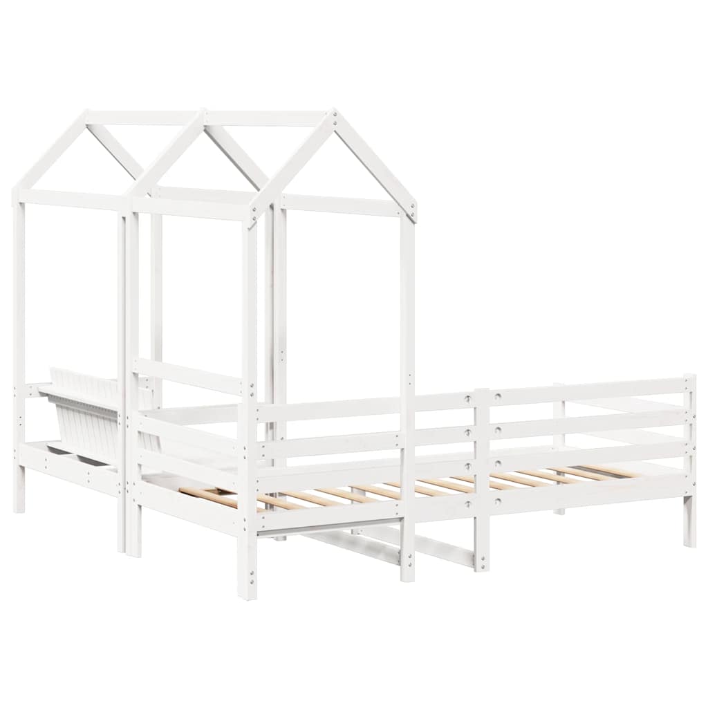 Sett med dagseng og benk med tak hvit 80x200 cm heltre furu