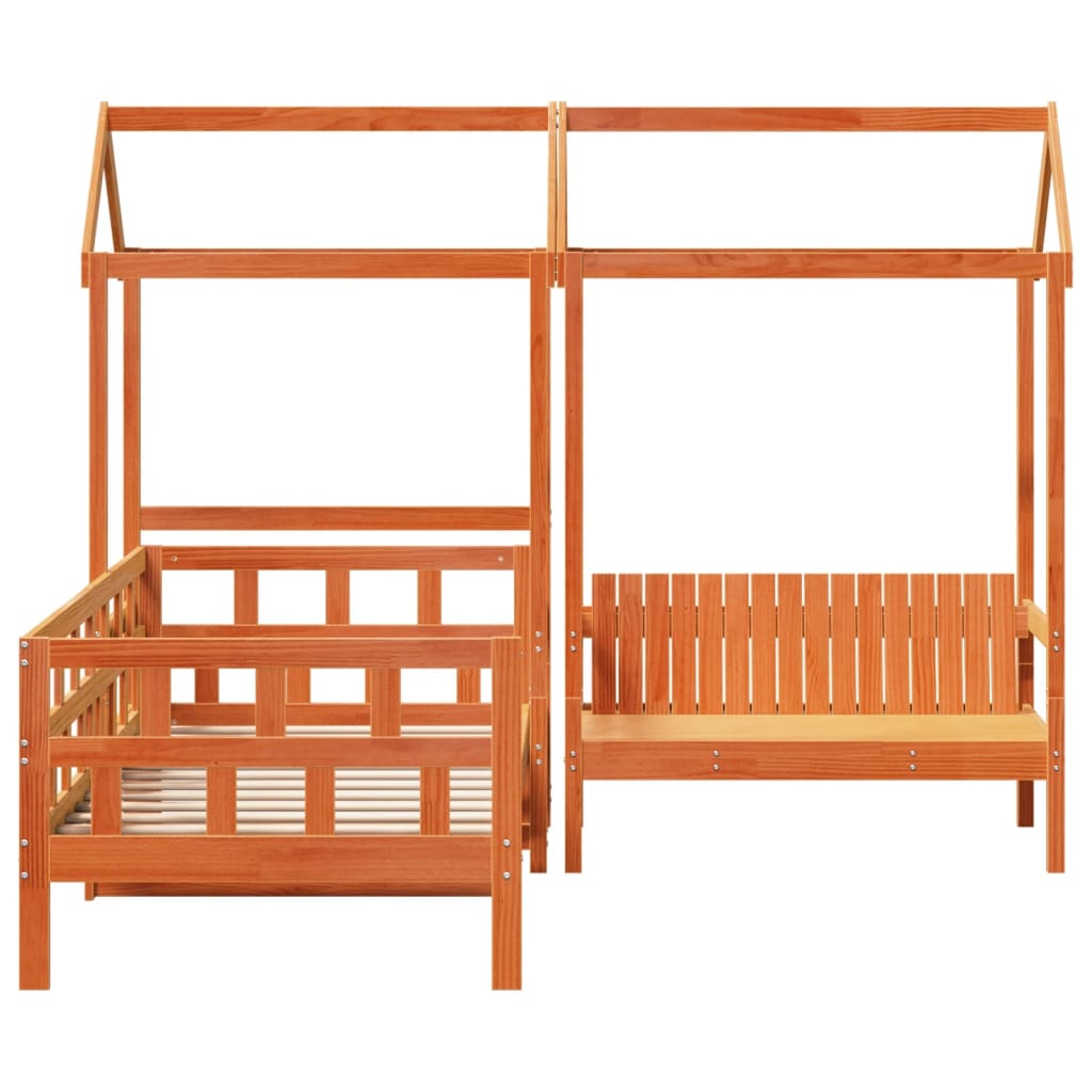 Dagsengsett med tak voksbrun 90x200 cm heltre furu