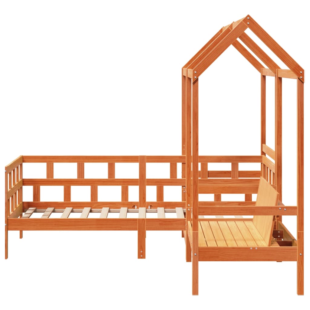 Dagsengsett med tak voksbrun 90x200 cm heltre furu