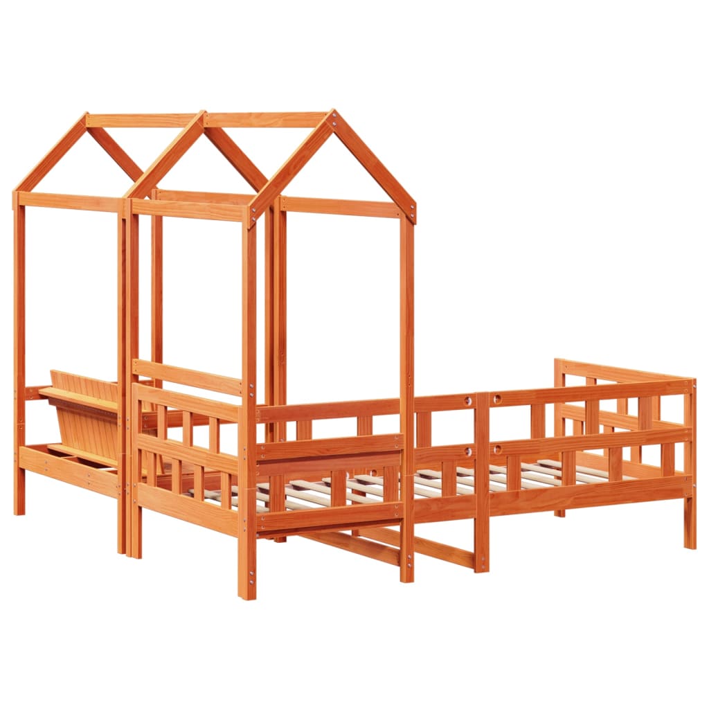Dagsengsett med tak voksbrun 90x200 cm heltre furu