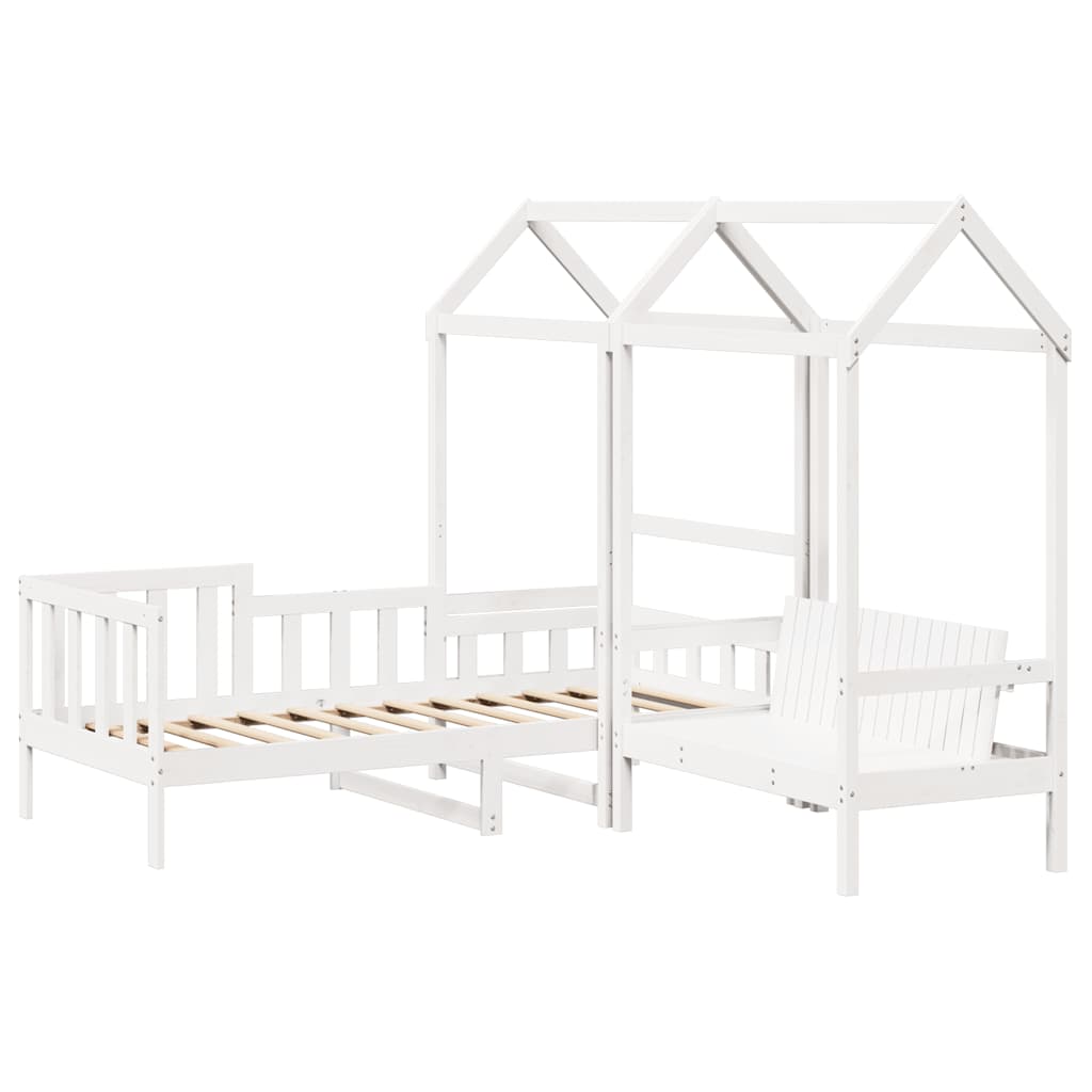 Sett med dagseng og benk med tak hvit 80x200 cm heltre furu vidaXL