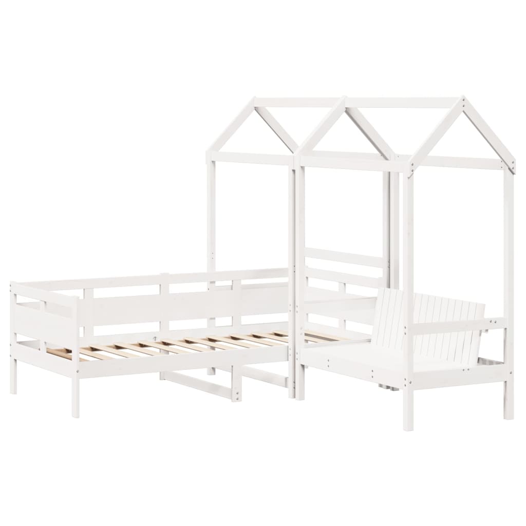 Sett med dagseng og benk med tak hvit 80x200 cm heltre furu