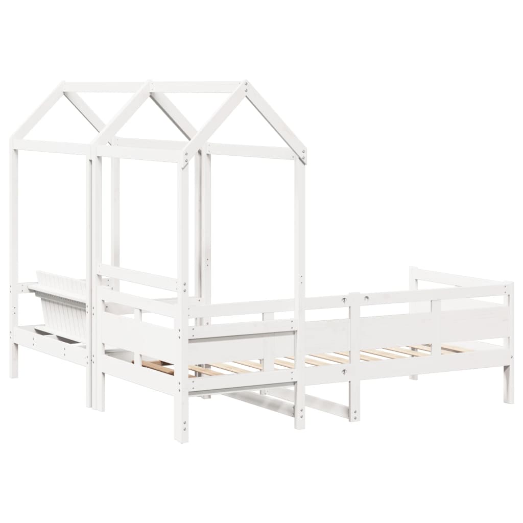 Sett med dagseng og benk med tak hvit 80x200 cm heltre furu