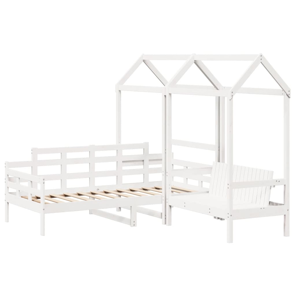 Sett med dagseng og benk med tak hvit 80x200 cm heltre furu