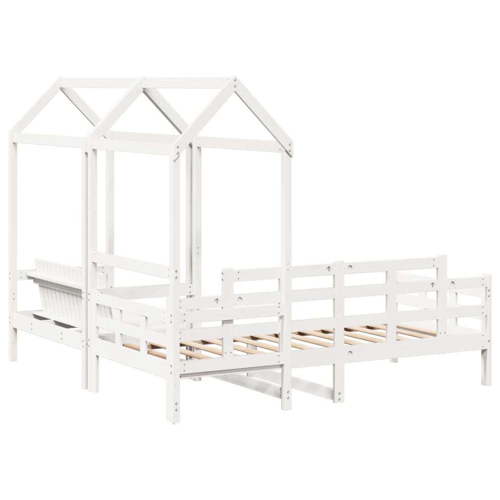 Sett med dagseng og benk med tak hvit 80x200 cm heltre furu