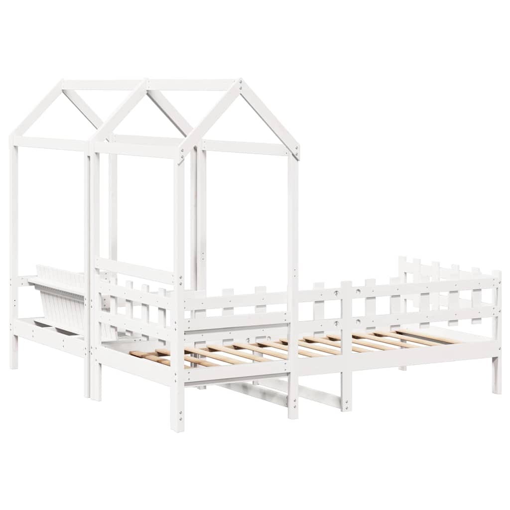 Sett med dagseng og benk med tak hvit 80x200 cm heltre furu vidaXL