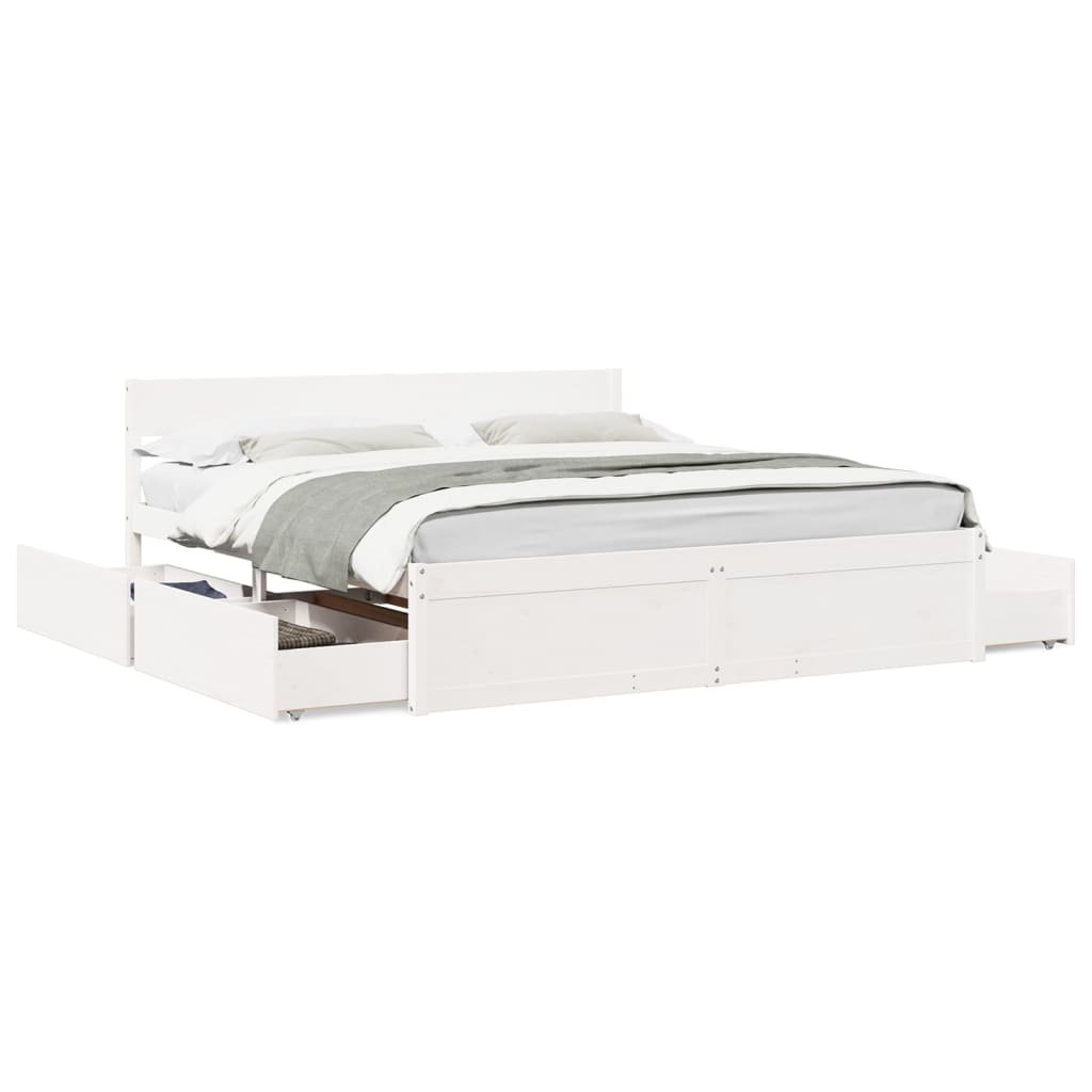 Sengeramme med madrass hvit 200x200 cm heltre furu