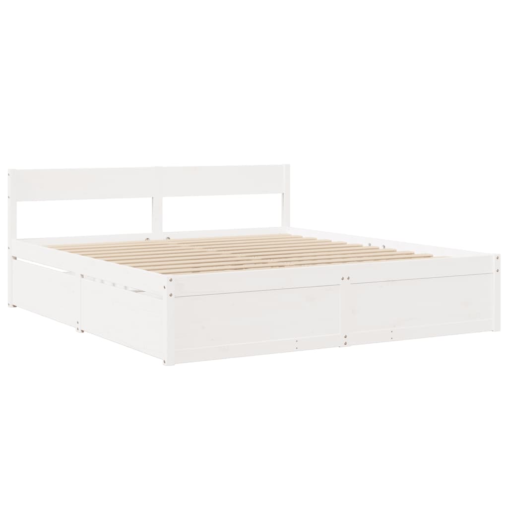 Sengeramme med madrass hvit 200x200 cm heltre furu