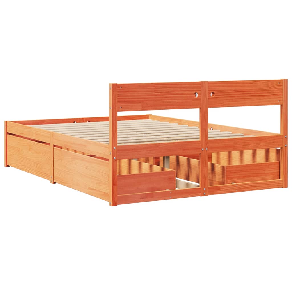 Sengeramme uten madrass voksbrun 140x190 cm heltre furu