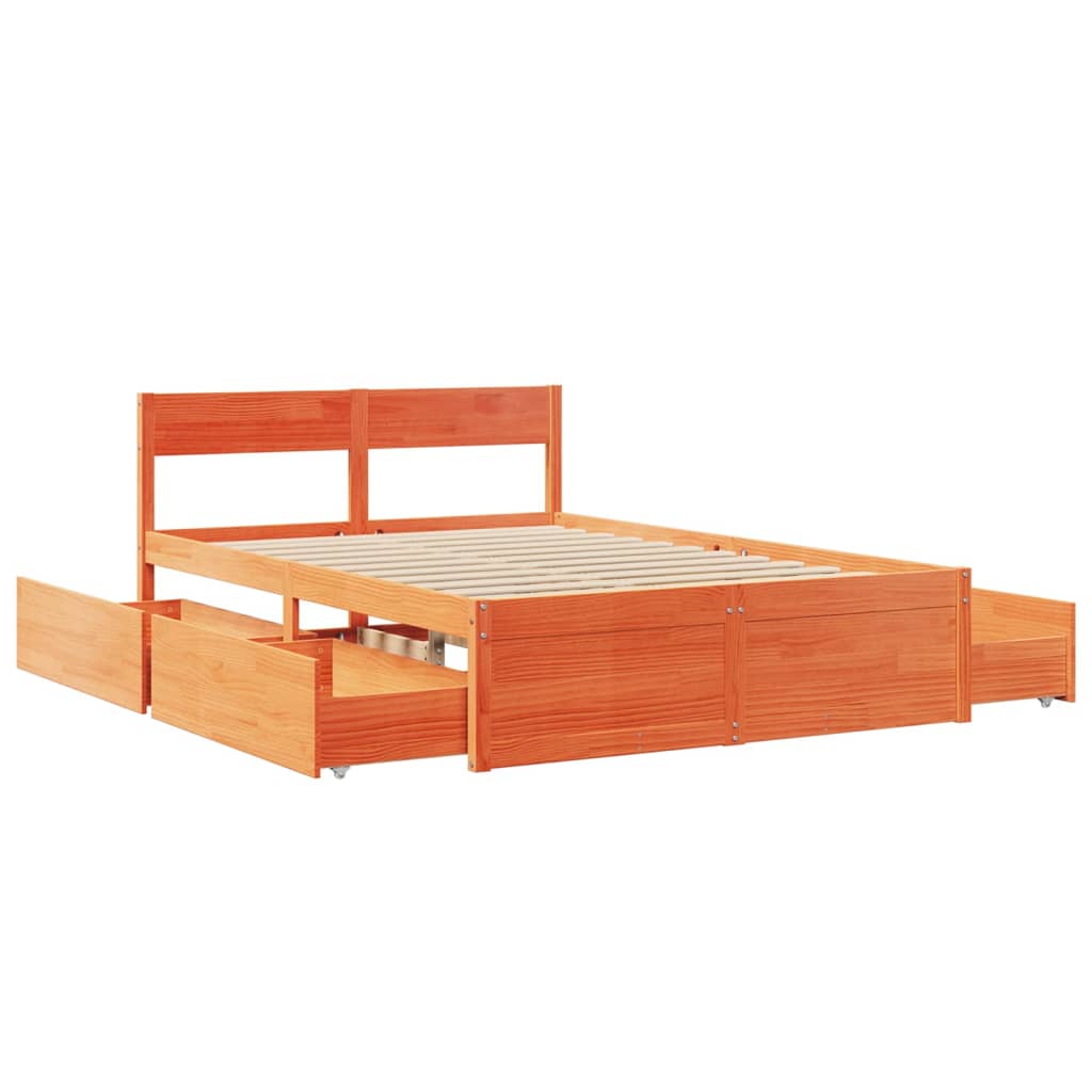 Sengeramme uten madrass voksbrun 140x190 cm heltre furu