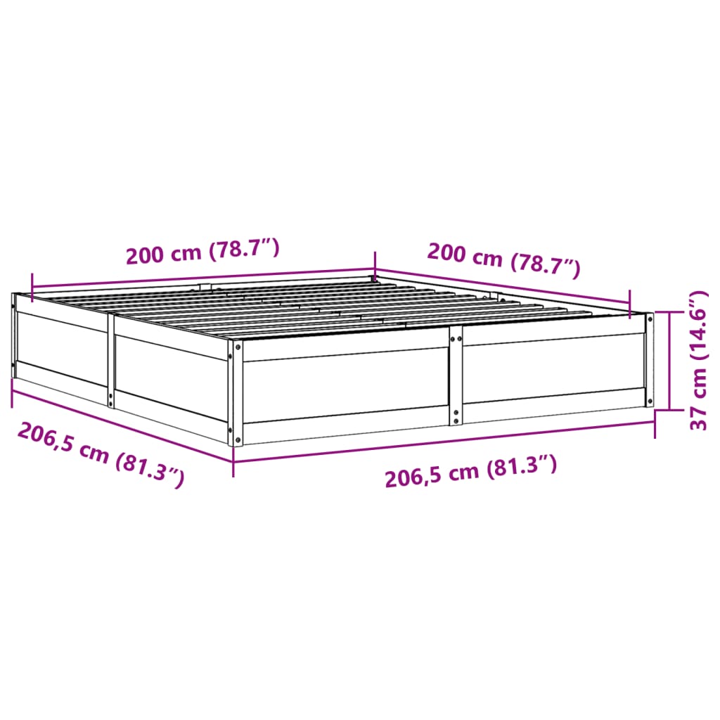 Sengeramme med madrass 200x200 cm heltre furu