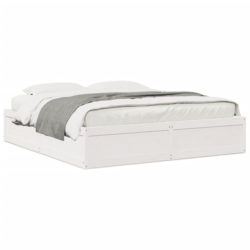 Sengeramme med madrass hvit 200x200 cm heltre furu